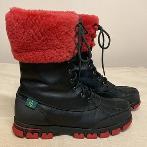 Women's Black and Red Winter Boots